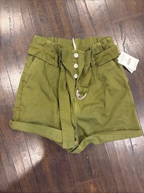 Free PeOlive Green High-Waist Paperbag Shorts with Belt